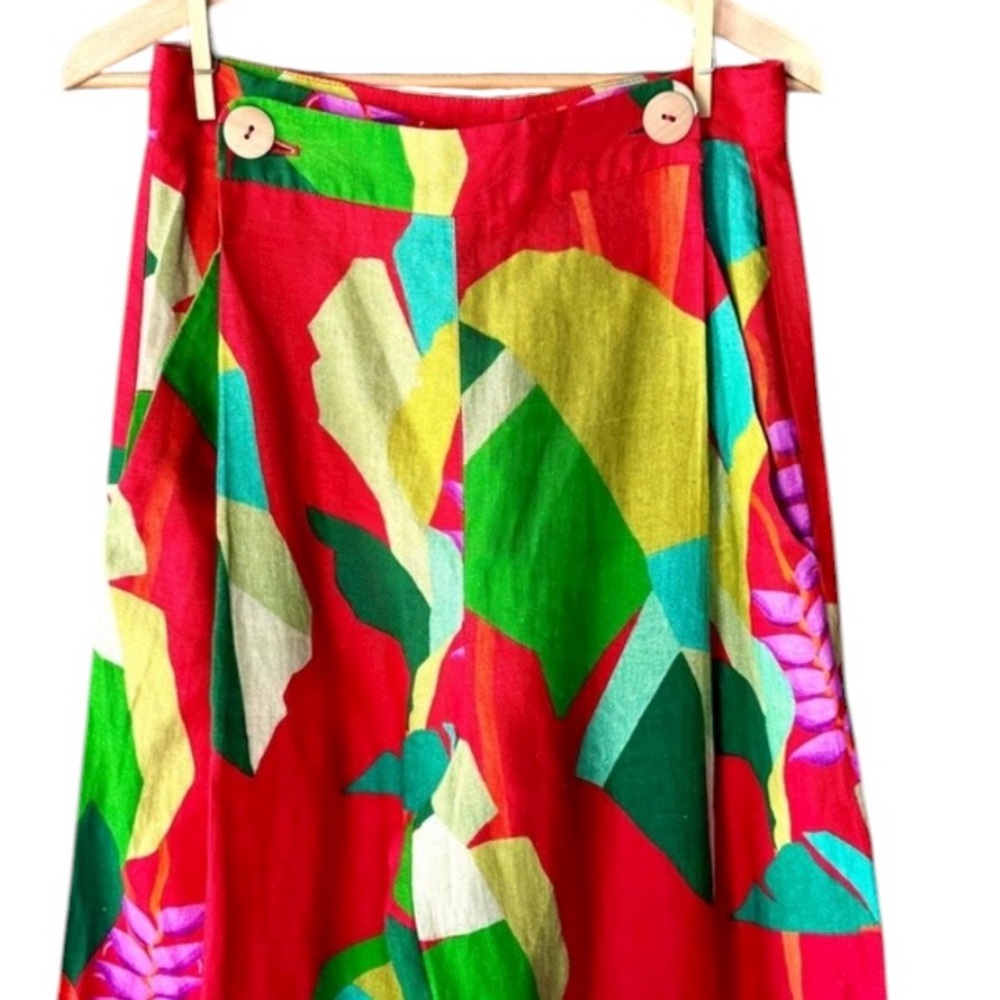 Farm Rio Heliconia Red Floral Print Wide Leg Linen Pants Size Small - Picture 5 of 12